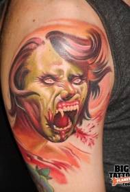Model de tatuaj femeie mare braț jumătate zombie jumătate vampir