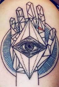Storarm sort linje menneskelig hånd med øjne geometrisk stil tatoveringsmønster