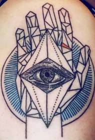 Mano umana grande braccio linea nera con motivo a tatuaggio stile occhi geometrici