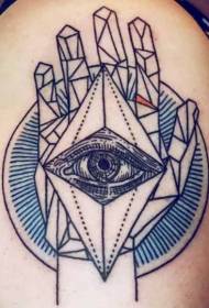 Beso handia lerro beltzaren giza eskua begien estilo geometrikoko tatuaje ereduarekin