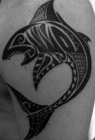 Modello di tatuaggio spalla stile polinesiano di squalo