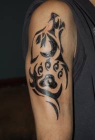 Tribal stil svart varg axel tatuering mönster