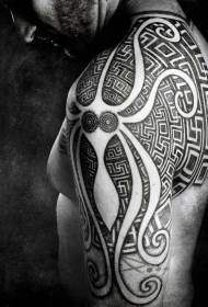 Polpo tribale bianco e nero stile tribale e motivo tatuaggio decorativo