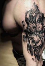 Spunnet stil svartvitt tatueringsmönster för lejonhuvud