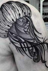 Черная линия татуировки медузы с простым дизайном плеча