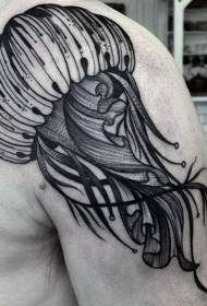 Modello di tatuaggio di meduse linea nera con design a spalla semplice