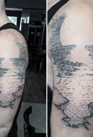 Arm črna črta obala sončni zahod tatoo vzorec