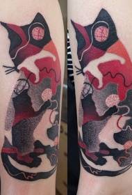 Sylwetka kreatywnego kota z dużym ramieniem z wzorem tatuażu z wełny