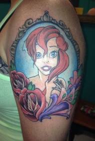 Lub caj npab loj xim tas luav mermaid portrait tattoo qauv