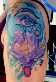 Splendidi fiori colorati a braccio grande e motivo a tatuaggio occhio Horus