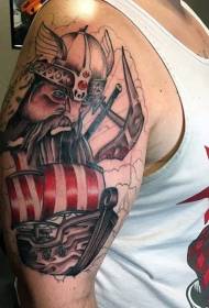 Grande bracciu pittatu una barca à vela è una vignetta viking guerrieru di mudellu di tatuaggi