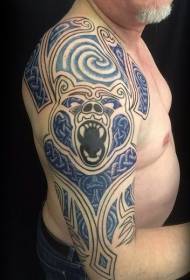 Aşiret süsleme dövme deseni ile omuz mavi kükreyen ayı