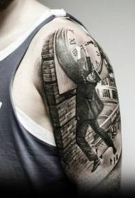 Nagy kar reális stílusú fekete-fehér lóg a harangtorony férfi tetoválás minta