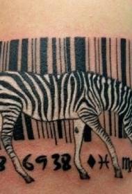 Црно-бела зебра у великој руци са узорком тетоваже са баркодом
