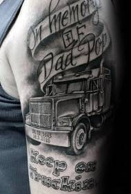 Arm реалистичен стил черен голям камион и писмо татуировка модел