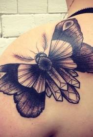Shoulder sting style black butterfly tattoo pattern
