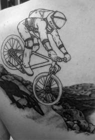 Modello di tatuaggio di bicicletta da equitazione nero astronauta posteriore