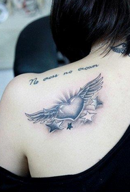 Patrón de tatuaxe de ás grises de amor negro para os ombreiros das nenas