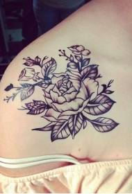 Váll fekete-fehér vintage rózsa tetoválás minta