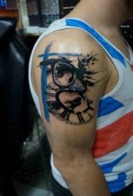 Iso käsivarsiväri kello kasvot muotokuva tatuointi malli