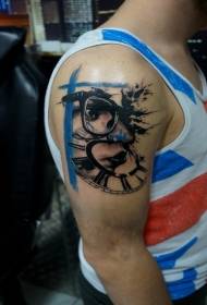 Modello di tatuaggio ritratto di grande braccio color orologio quadrante