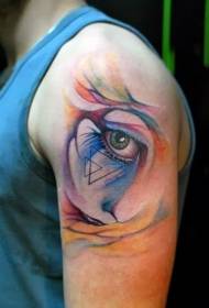 Didelės rankos akvarelės stiliaus moters akių stilius su geometriniu tatuiruotės modeliu