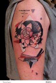 Brazo grande old school girl avatar y patrón de tatuaje rosa