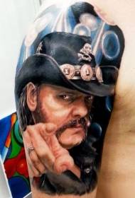 Big fun funny realistic color musician portrait tattoo pattern