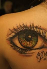 Modello di tatuaggio occhi grandi di colore posteriore della ragazza