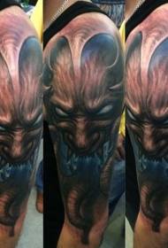 Big arm fantasy color demon face tattoo pattern