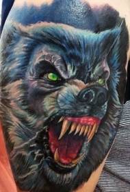 Modèl tatoo nan nouvo lekòl gwo koulè wolf bra