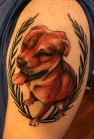 Tatuering mönster för hund och blad