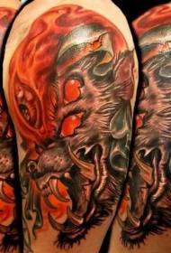 Brako moderna stilo ruĝa diablo infero hunda tatuaje