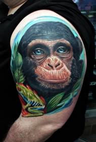 Grande bracciu natura chimpanzee mudellu di tatuaggi di spalla