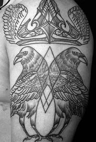 Minimalistic geometric crow crown tattoo pattern