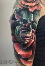 Modello di tatuaggio rosa volto femminile di nuova scuola donna colore