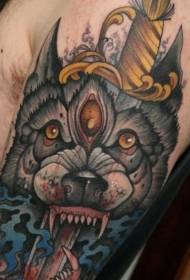Új iskola hátborzongató ördög farkas tőr tetoválás minta
