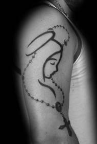 Big arm simple Mary portrait with cross rosary tattoo pattern
