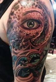 Большая рука с цветным леопардовым принтом и загадочным глазом, декоративный рисунок татуировки