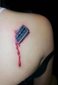 Shoulder dripping blood blade tattoo pattern