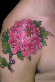 Pattern di tatuaggi di fiori di peonia rosa di spalla