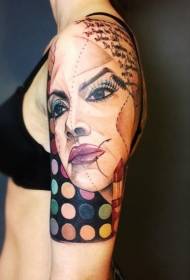 Skaistums lielas rokas skices stila sievietes portreta tetovējuma raksts