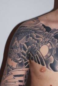 Flying Eagle and Headphones Half Armor Tattoo Pattern