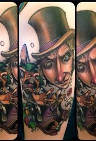 Krāsots ļauna cilvēka portrets ar truša tetovējuma tetovējumu