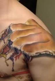 Modello di tatuaggio di personalità della spalla che afferra il piede di tigre