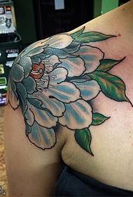 Rich peony tattoo pattern on the shoulder