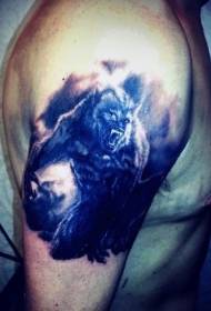 Modello tatuaggio lupo mannaro colorato braccio grande colorato