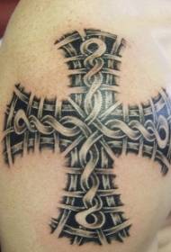 Modello di tatuaggio croce spalla bianco e nero
