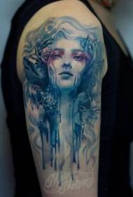 Modello del tatuaggio del ritratto della donna di fantasia di colore della vecchia scuola del braccio