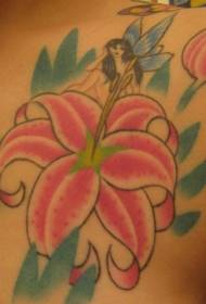 Back shoulder elf and flower color tattoo pattern